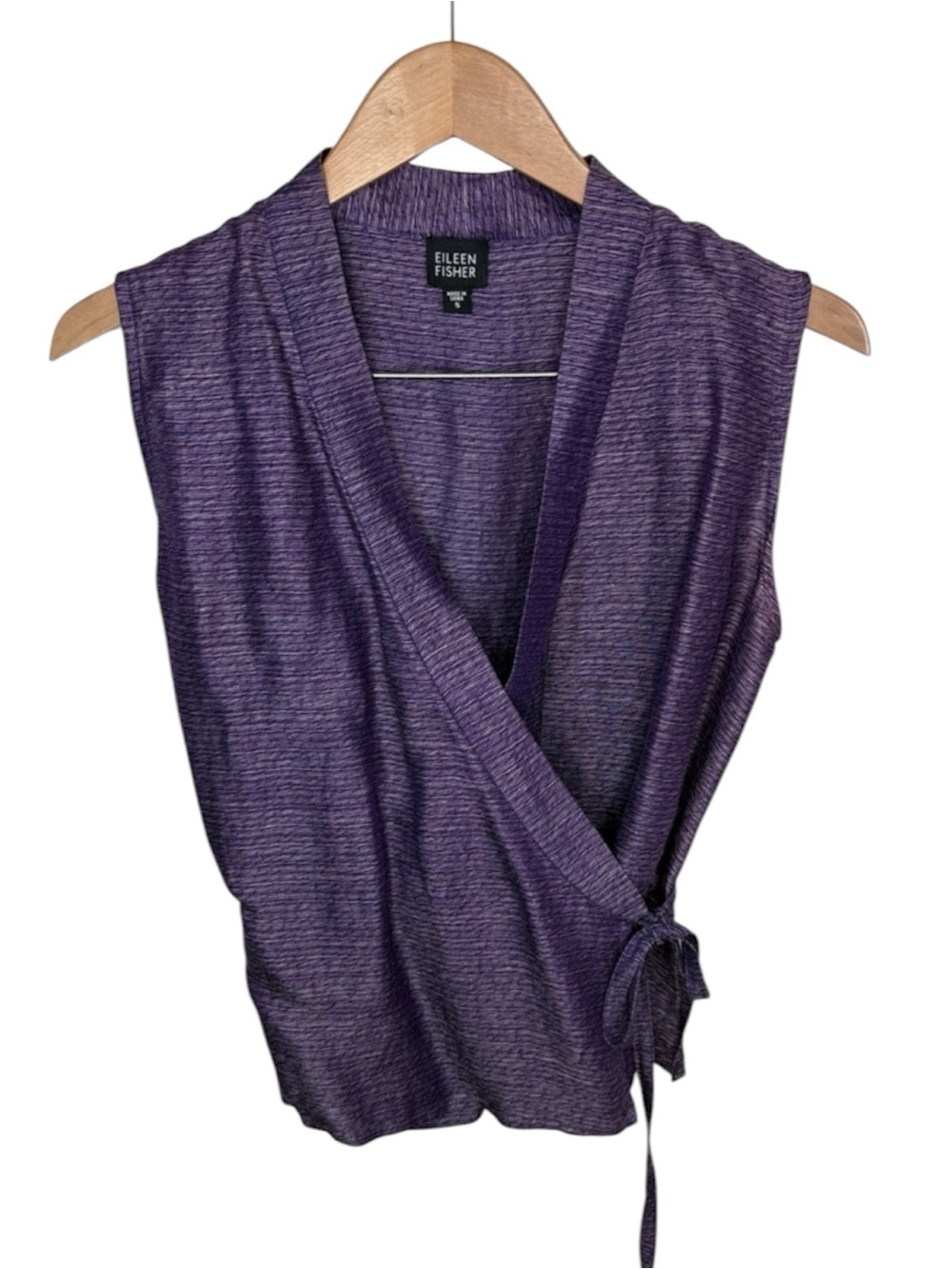 Eileen Fisher Purple Silk Linen Wrap Sleeveless Blouse Women Size S